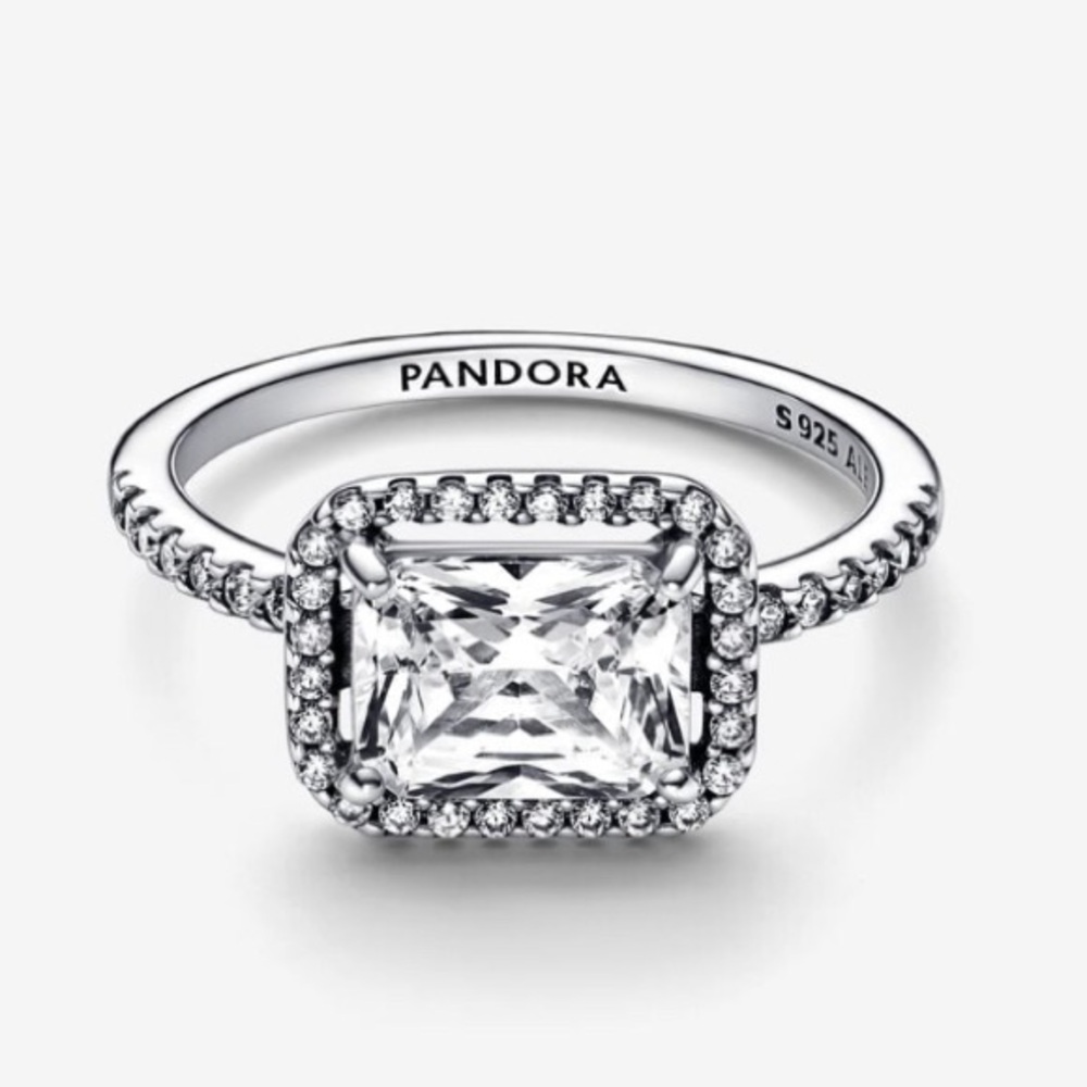 Pandora Rectangular Sparkling Halo Ring